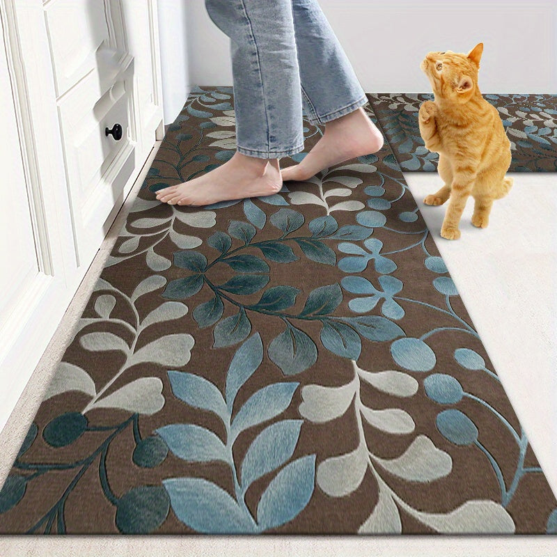 Botanical Contours Runner Rug - Versatile Door Mat for Entryway, Kitchen, Bathroom, Bedroom | Machine Washable Polyester | Multiple Sizes Available