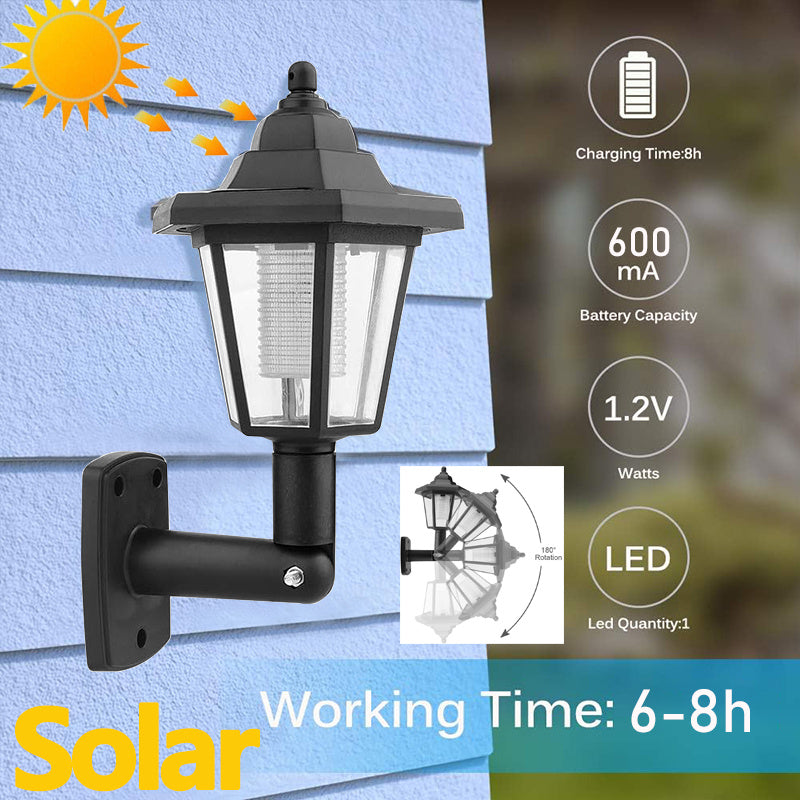 Solar Powered Outdoor LED Wall Sconce Lantern Wall Mounted Security Lights Garden Fence Yard Hexagonal Lamp (White)