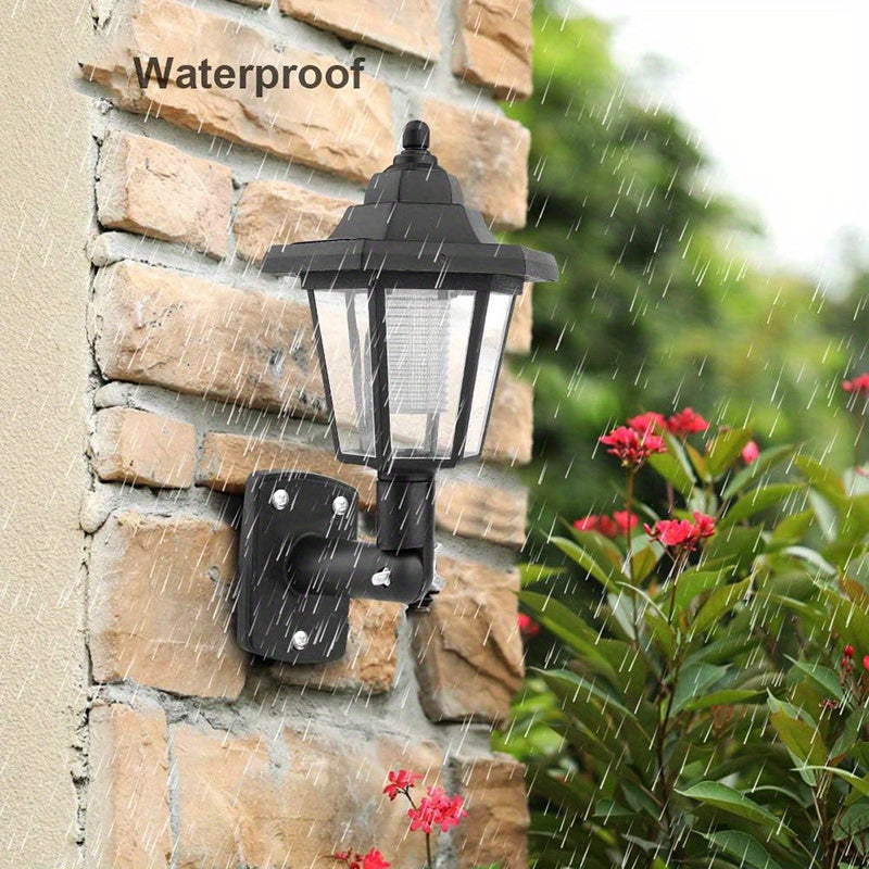 Solar Powered Outdoor LED Wall Sconce Lantern Wall Mounted Security Lights Garden Fence Yard Hexagonal Lamp (White)