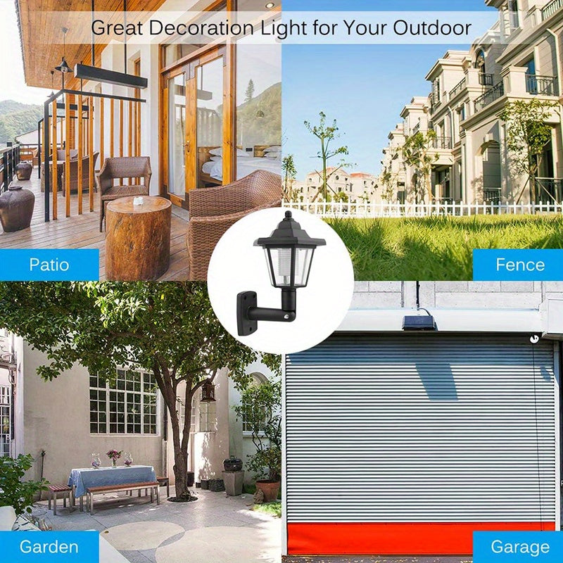 Solar Powered Outdoor LED Wall Sconce Lantern Wall Mounted Security Lights Garden Fence Yard Hexagonal Lamp (White)