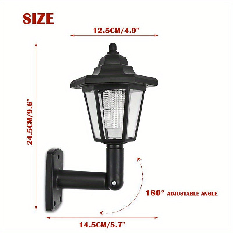 Solar Powered Outdoor LED Wall Sconce Lantern Wall Mounted Security Lights Garden Fence Yard Hexagonal Lamp (White)