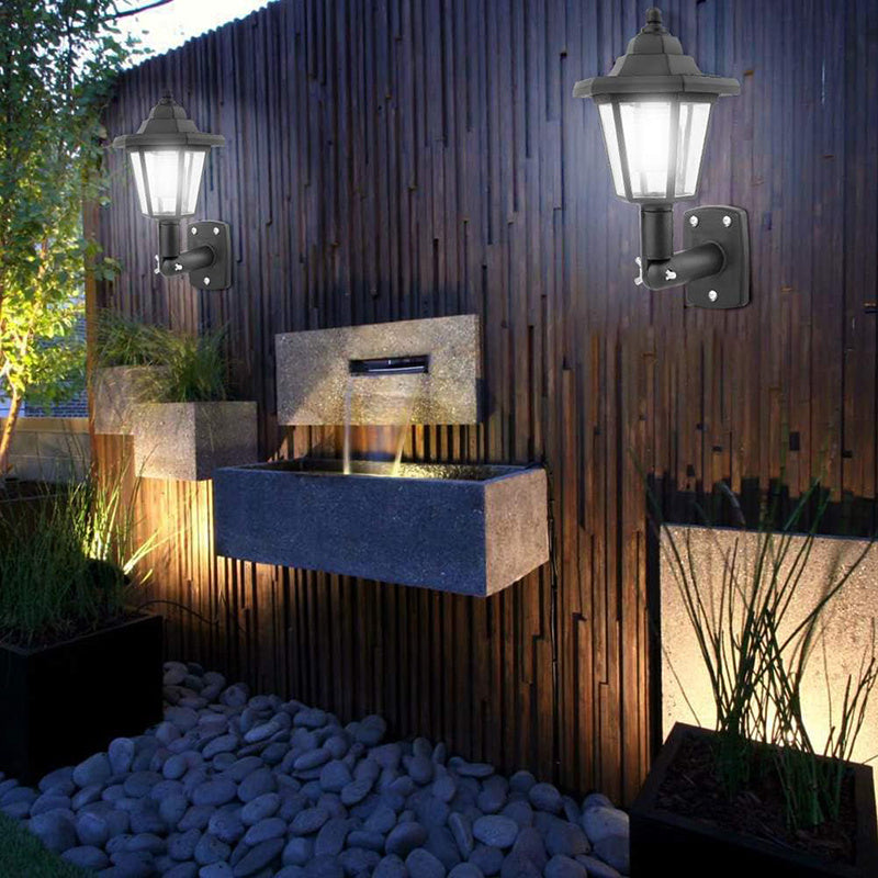 Solar Powered Outdoor LED Wall Sconce Lantern Wall Mounted Security Lights Garden Fence Yard Hexagonal Lamp (White)