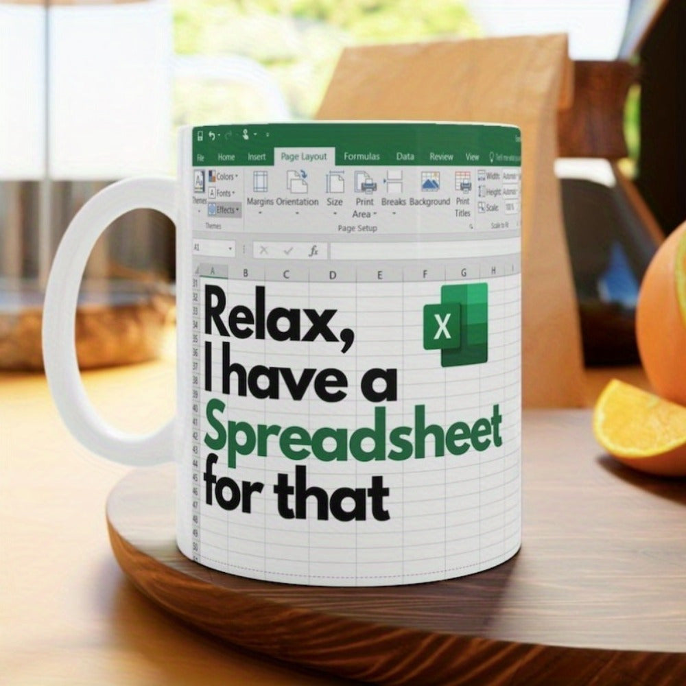 [Fast Arrival] Large White Funny Spreadsheet Mug - Cups & Mugs - Humorous Office Gift Idea with Spreadsheet Design - Perfect for Accountants and Data Analysts