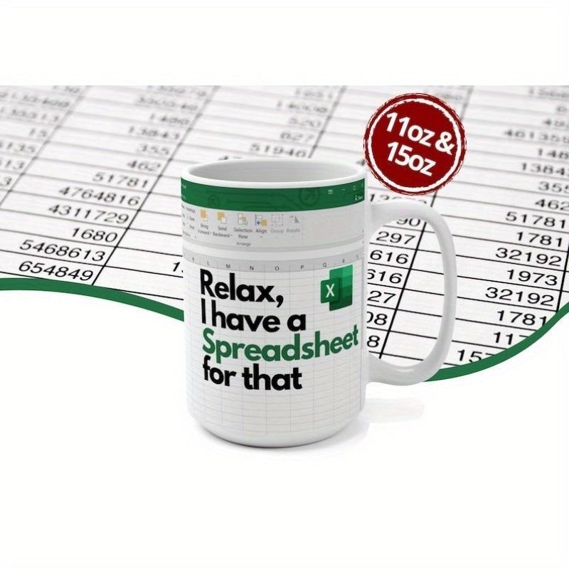 [Fast Arrival] Large White Funny Spreadsheet Mug - Cups & Mugs - Humorous Office Gift Idea with Spreadsheet Design - Perfect for Accountants and Data Analysts