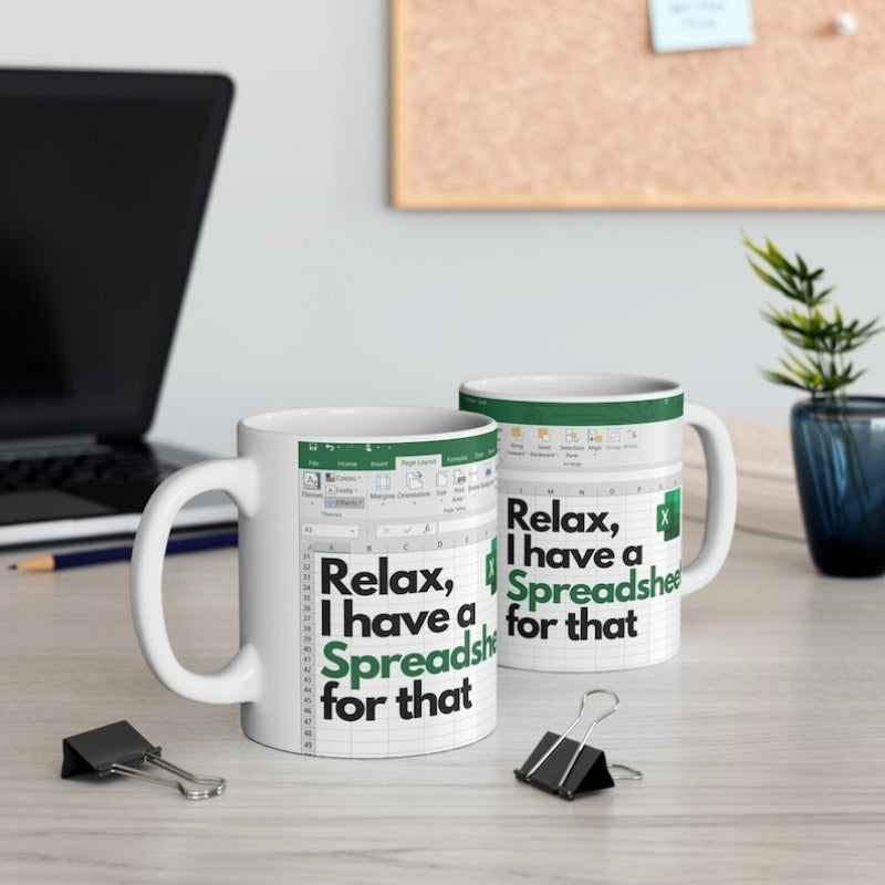 [Fast Arrival] Large White Funny Spreadsheet Mug - Cups & Mugs - Humorous Office Gift Idea with Spreadsheet Design - Perfect for Accountants and Data Analysts