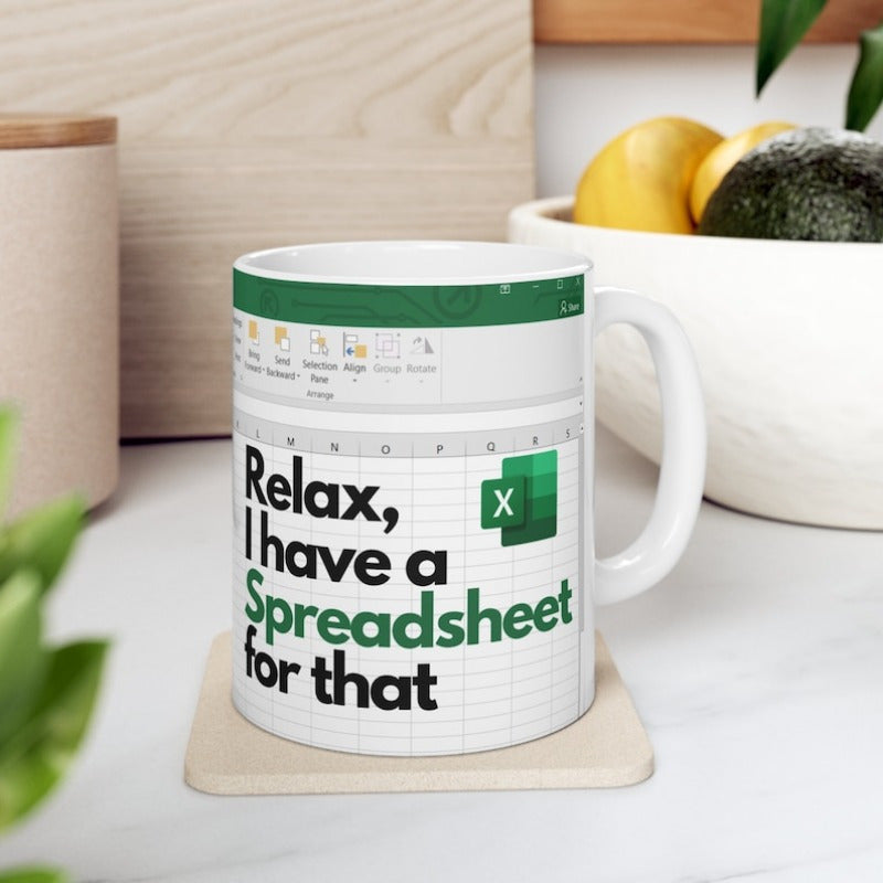 [Fast Arrival] Large White Funny Spreadsheet Mug - Cups & Mugs - Humorous Office Gift Idea with Spreadsheet Design - Perfect for Accountants and Data Analysts