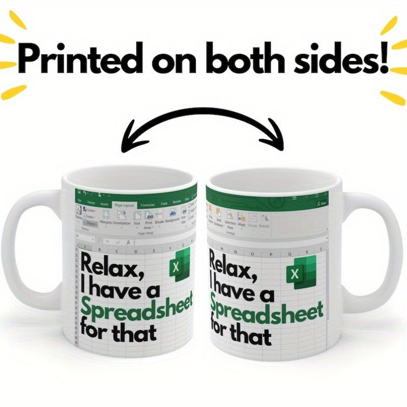 [Fast Arrival] Large White Funny Spreadsheet Mug - Cups & Mugs - Humorous Office Gift Idea with Spreadsheet Design - Perfect for Accountants and Data Analysts