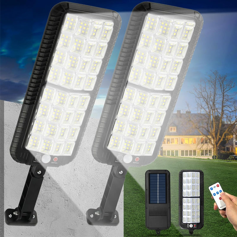 2 Pack Solar Street Lights Outdoor Wide Angle Solar Parking Lot Lights with Dusk to Dawn Motion Sensor and Remote Control Solar Flood Light for Patio Outside & Driveway