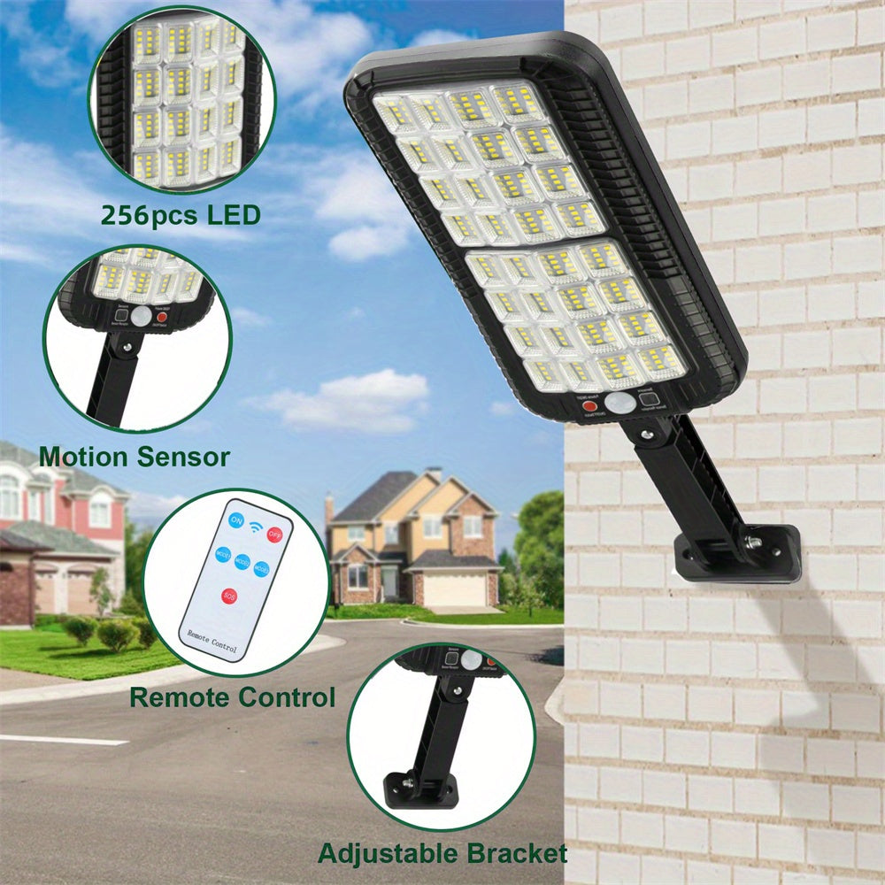 2 Pack Solar Street Lights Outdoor Wide Angle Solar Parking Lot Lights with Dusk to Dawn Motion Sensor and Remote Control Solar Flood Light for Patio Outside & Driveway