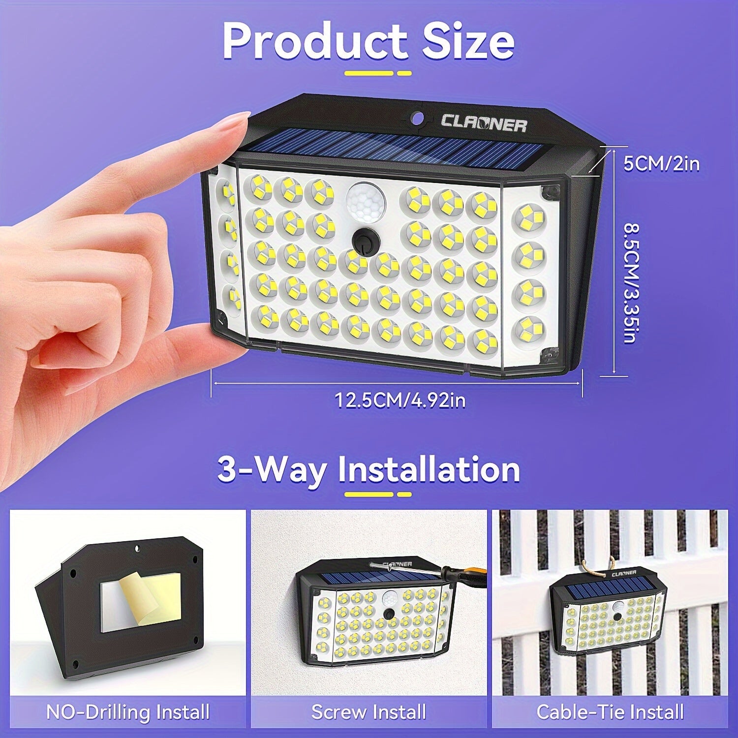 132 LED Cold White Solar Outdoor Lights  Motion Sensor 270° Wide Angle Lighting Security Solar Powered Flood Lights for Outside Fence Wall Yard