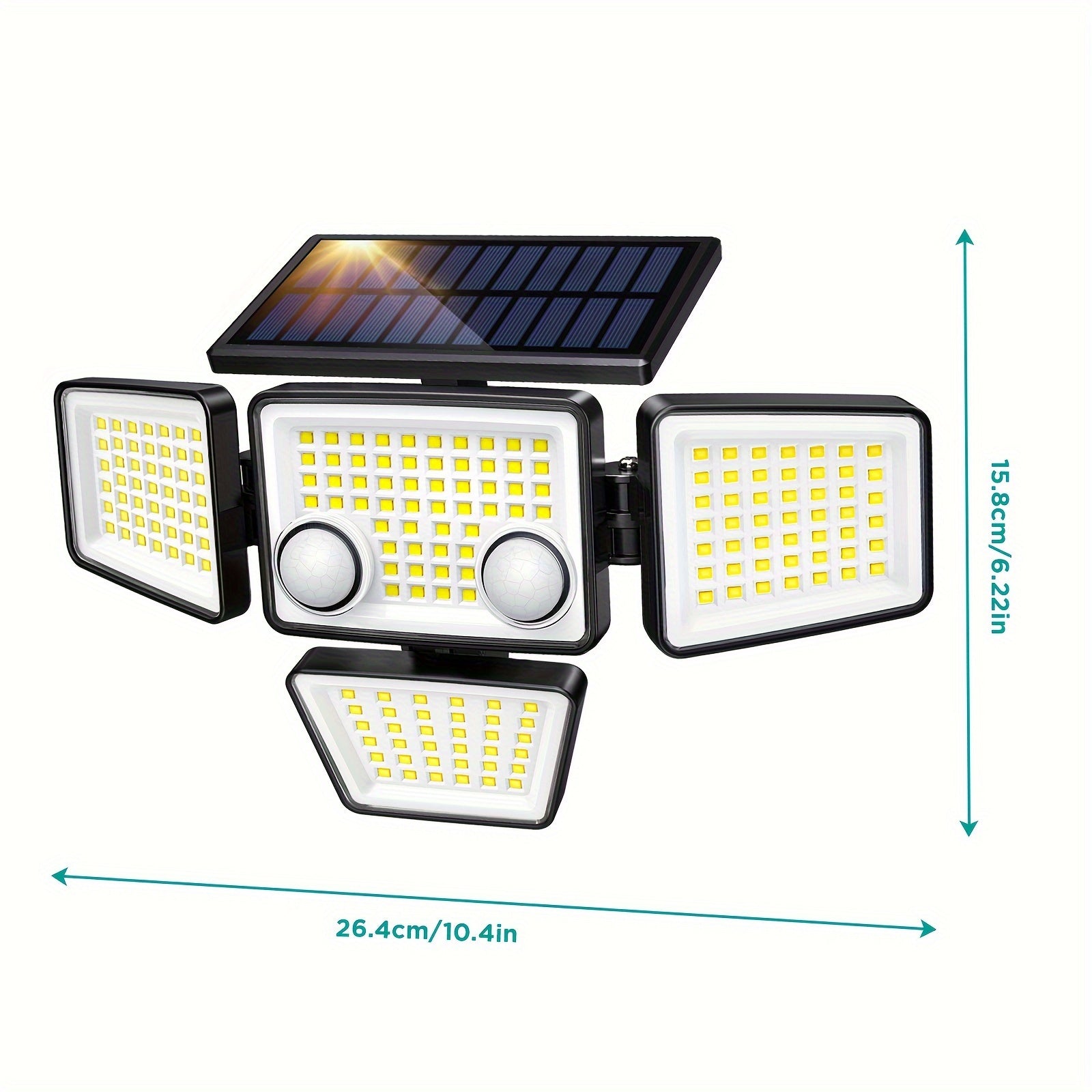 Solar Outdoor Lights - 3000LM 188 LED 4 Head Motion Sensor Light, IP65 Waterproof, Solar Flood Security Lights For Backyard, Patio, Garden - 2 Packs