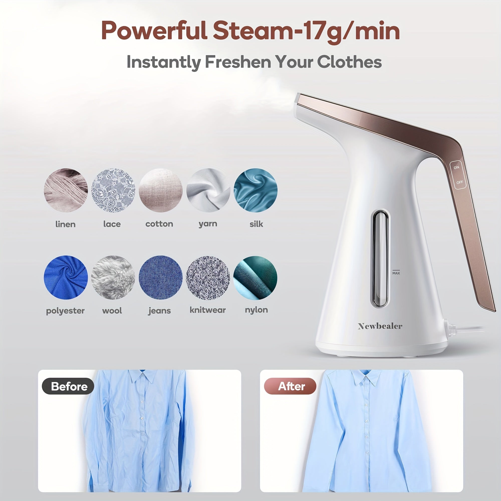 700W Powerful Handheld Steamer for Clothes, Portable Newbealer Steamer with Wrinkle Remover for Home, Office and Travel