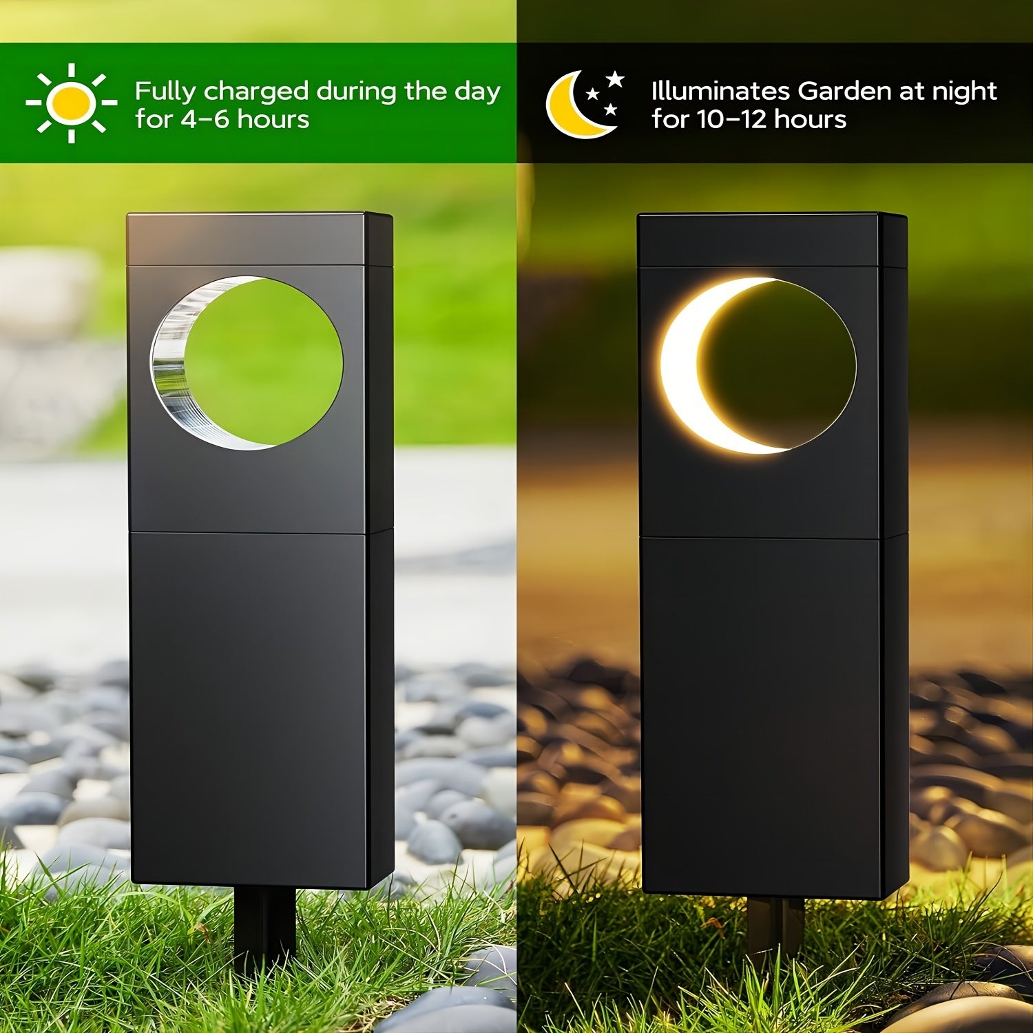 Solar Outdoor Lights 6 Pack, Bright Pathway Outdoor, Achieve, Moon Shape Landscapes, Auto On/Off For Outside Yard Garden Path, IPX5 Waterproof Solar Pathway Lights Outdoor Warm White