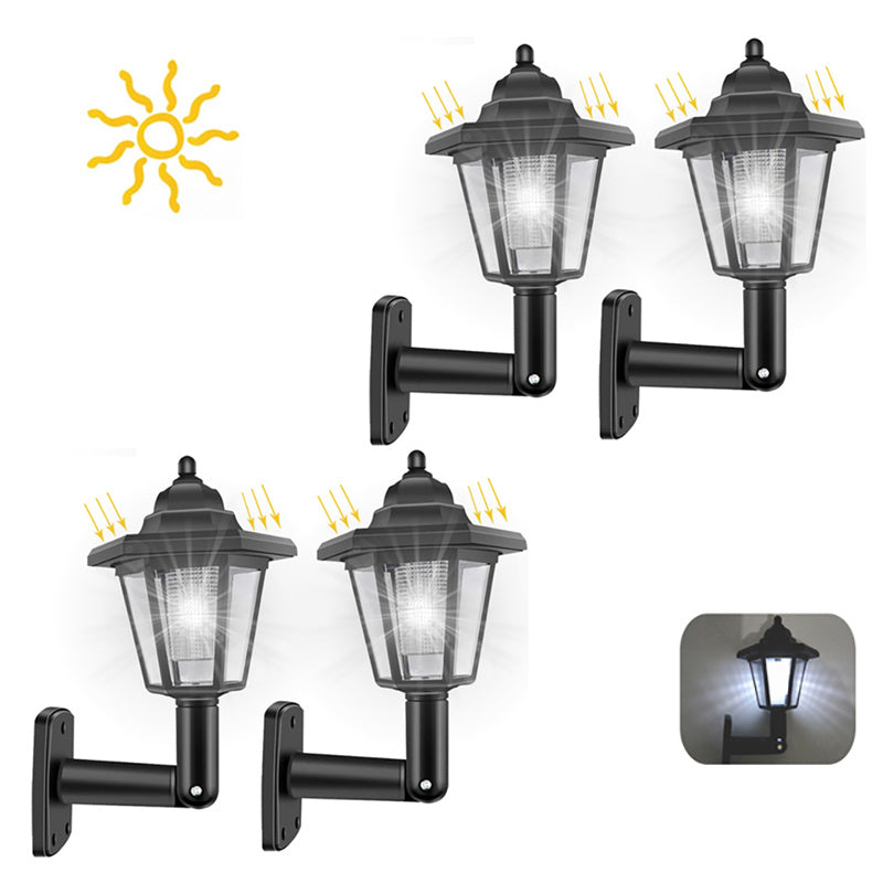 4 PCS Hexagonal Solar Powered Outdoor LED Wall Sconce Lantern Wall Mounted Security Lights Garden Fence Yard Hexagonal Lamp Garden Decoration (Cool White)