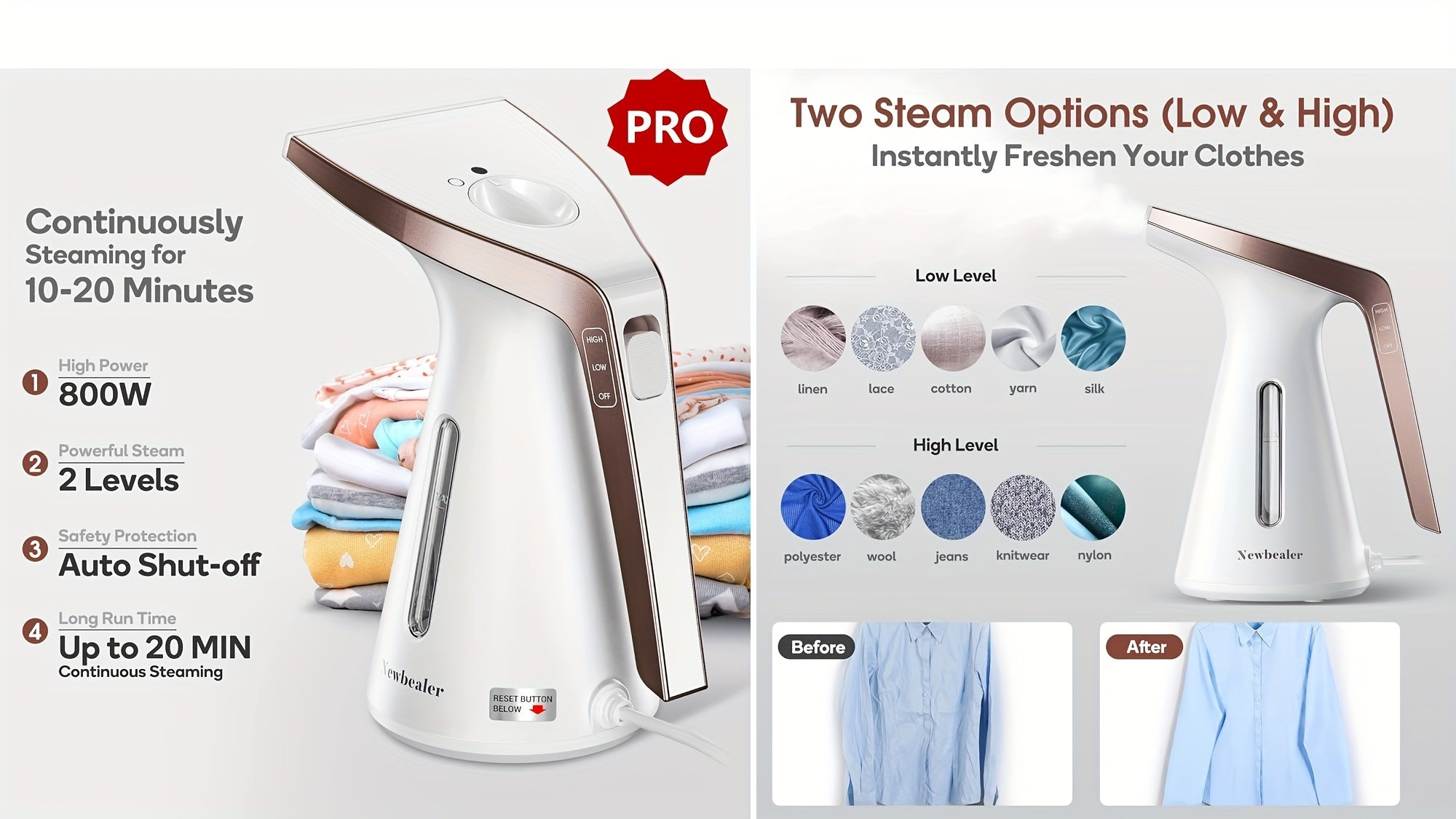 700W Powerful Handheld Steamer for Clothes, Portable Newbealer Steamer with Wrinkle Remover for Home, Office and Travel