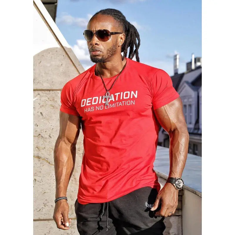 Men Tshirt Bodybuilding Breathability Cotton Summer Casual Letter Printed Short Sleeve Shirt Men Workout 3XL