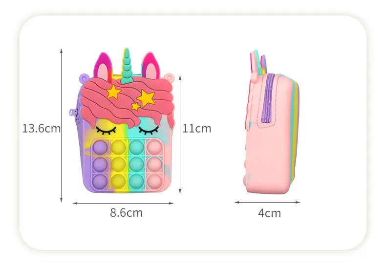 Cute Pop Bag Finger Girls Toys Push Bubbles Squeeze Toys Silicone Key Purse Bag Stress Relief Game Backpack for Girls Gifts