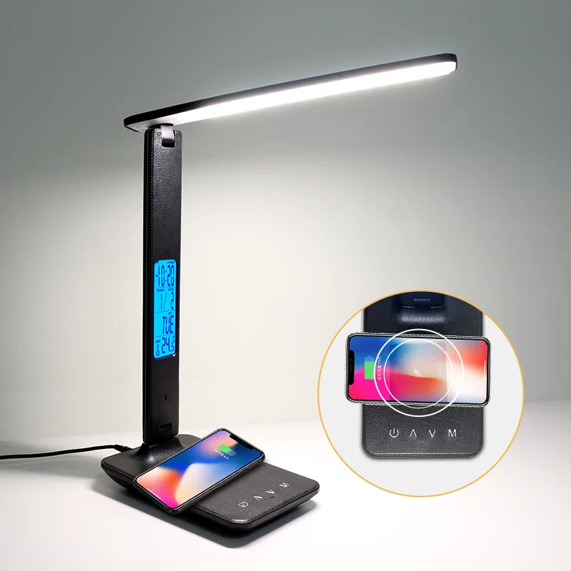 LAOPAO 10W QI Wireless Charging LED Desk Lamp USB Charging Port Sliding Dimmable Auto Timer with Night Light Table Lamp