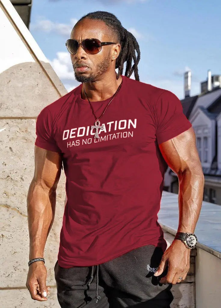 Men Tshirt Bodybuilding Breathability Cotton Summer Casual Letter Printed Short Sleeve Shirt Men Workout 3XL