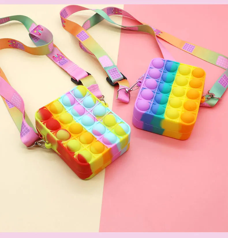 Cute Pop Bag Finger Girls Toys Push Bubbles Squeeze Toys Silicone Key Purse Bag Stress Relief Game Backpack for Girls Gifts