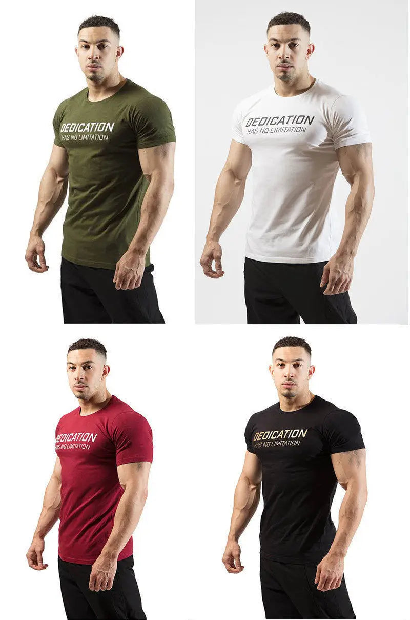 Men Tshirt Bodybuilding Breathability Cotton Summer Casual Letter Printed Short Sleeve Shirt Men Workout 3XL