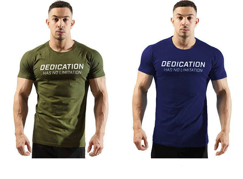 Men Tshirt Bodybuilding Breathability Cotton Summer Casual Letter Printed Short Sleeve Shirt Men Workout 3XL