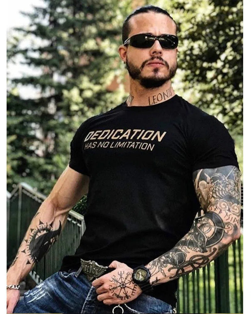 Men Tshirt Bodybuilding Breathability Cotton Summer Casual Letter Printed Short Sleeve Shirt Men Workout 3XL