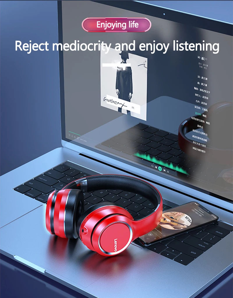 Lenovo HD200 Bluetooth Earphones Over-ear Foldable Computer Wireless Headphones Noise Cancellation HIFI Stereo Gaming Headset