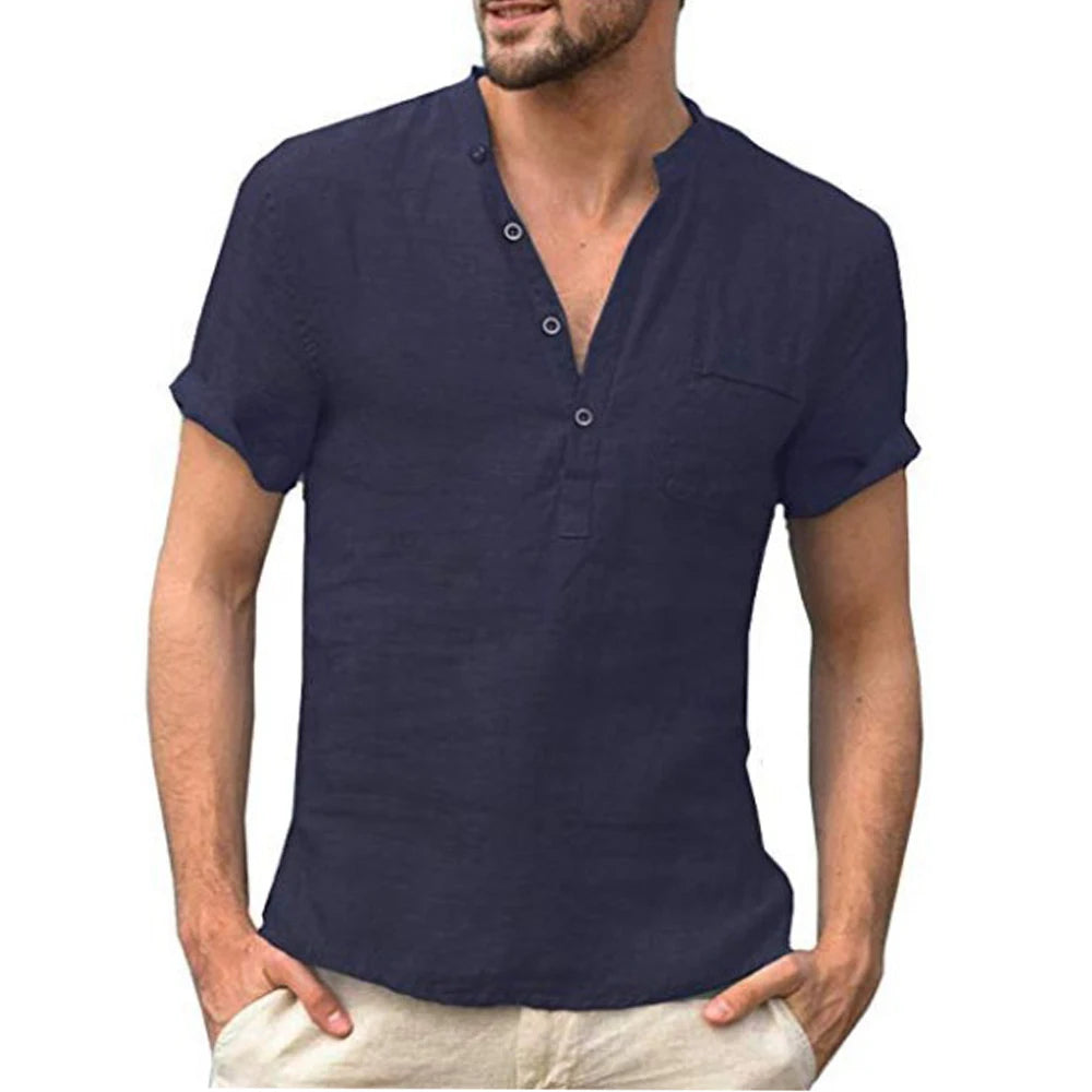 Summer New Mens Short-Sleeved T-shirt Cotton and Linen Led Casual Mens T-shirt Male Breathable Top tees S-3XL