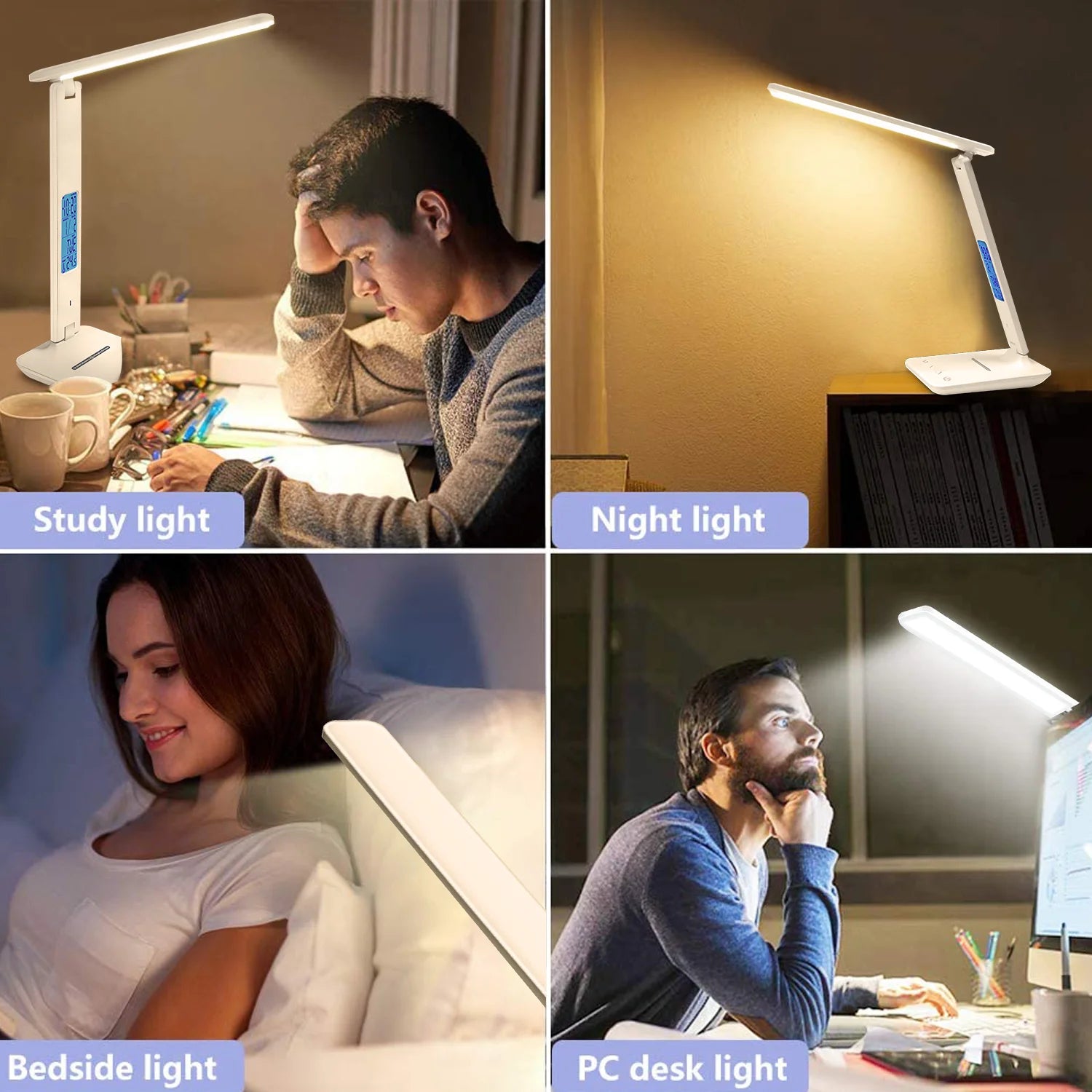 LAOPAO 10W QI Wireless Charging LED Desk Lamp USB Charging Port Sliding Dimmable Auto Timer with Night Light Table Lamp