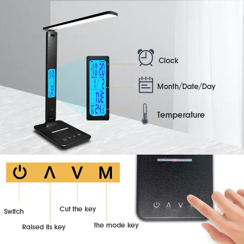 LAOPAO 10W QI Wireless Charging LED Desk Lamp USB Charging Port Sliding Dimmable Auto Timer with Night Light Table Lamp