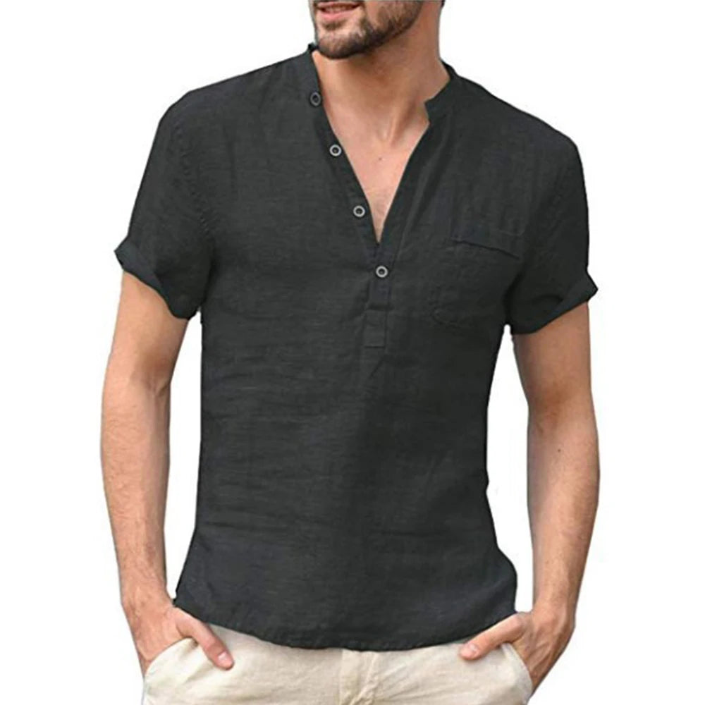 Summer New Mens Short-Sleeved T-shirt Cotton and Linen Led Casual Mens T-shirt Male Breathable Top tees S-3XL