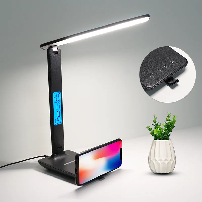 LAOPAO 10W QI Wireless Charging LED Desk Lamp USB Charging Port Sliding Dimmable Auto Timer with Night Light Table Lamp