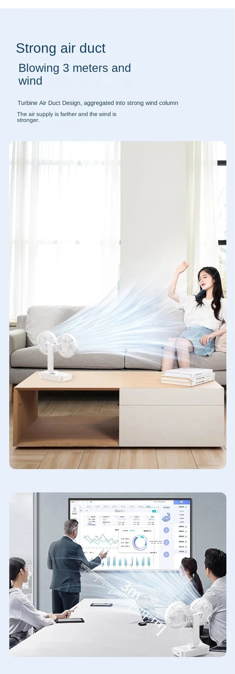 New Desktop Double Head Fan 4-Gears Wind Fast Cooling Digital Display 8000mAh Large Capacity Household Shaking Head Fan