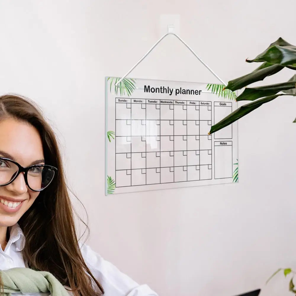 Monthly Calendar Whiteboard With 6 Pens Erasable Acrylic Transparent Board Hanging White Board Monthly Planner Notepad