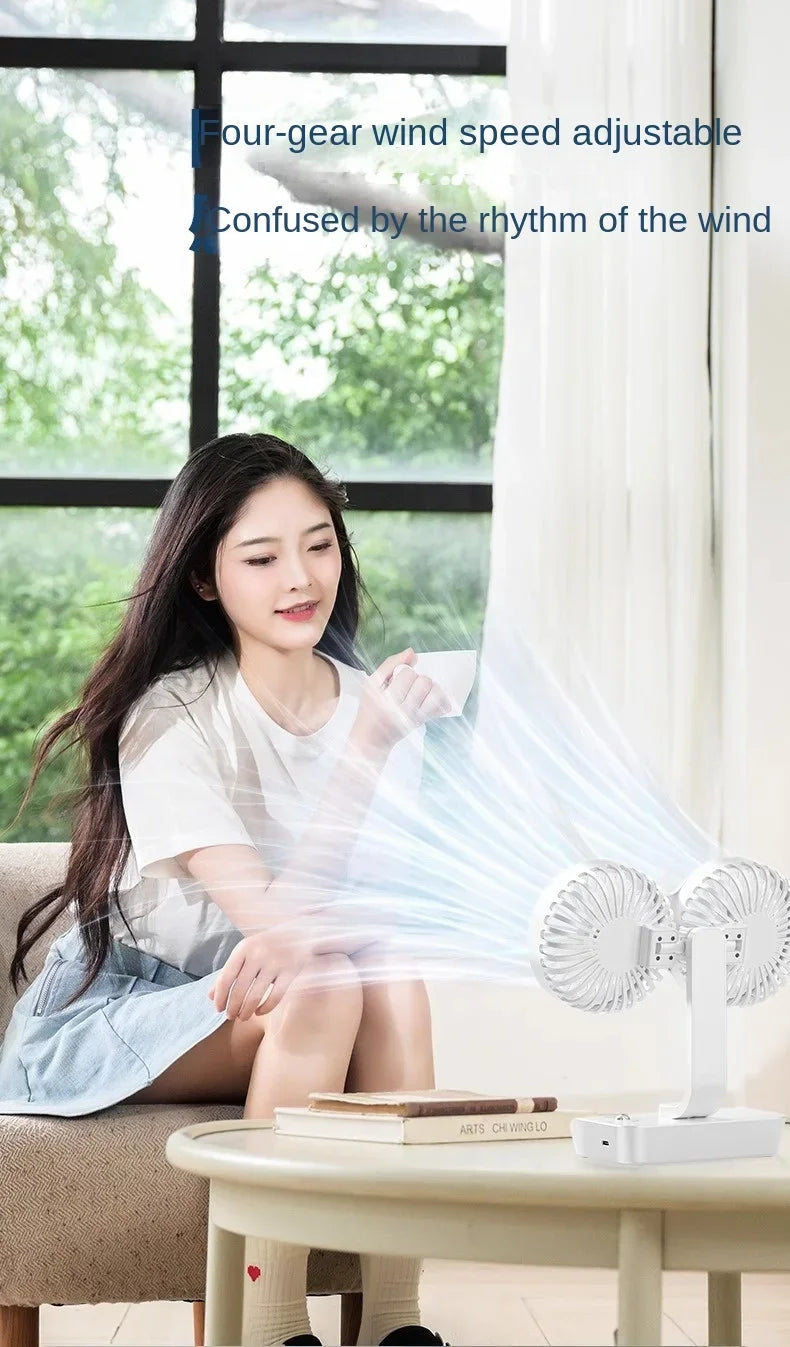 New Desktop Double Head Fan 4-Gears Wind Fast Cooling Digital Display 8000mAh Large Capacity Household Shaking Head Fan