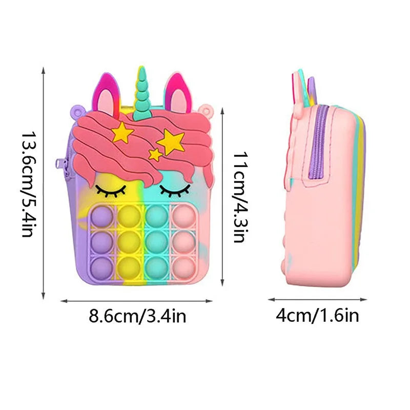 Cute Pop Bag Finger Girls Toys Push Bubbles Squeeze Toys Silicone Key Purse Bag Stress Relief Game Backpack for Girls Gifts