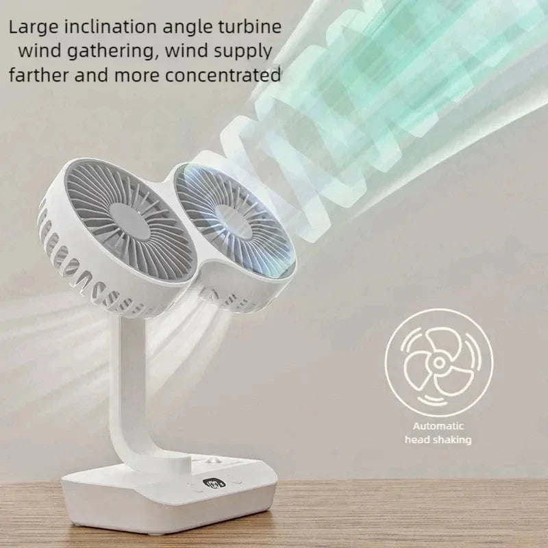 New Desktop Double Head Fan 4-Gears Wind Fast Cooling Digital Display 8000mAh Large Capacity Household Shaking Head Fan