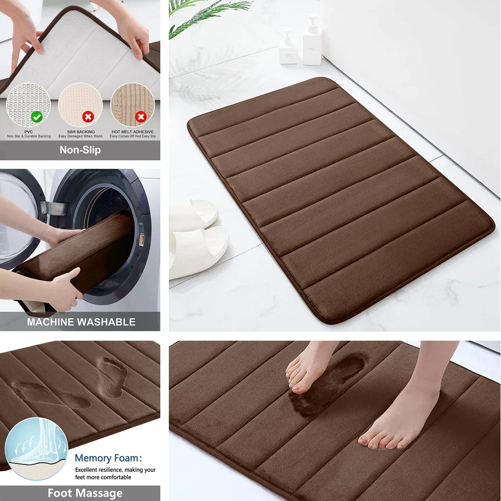 New Super Absorbent Bath Mat Memory Foam Carpet Non-slip Bathroom Rug Bathtub Side Floor Rugs Shower Room Doormat Toilet Footpad