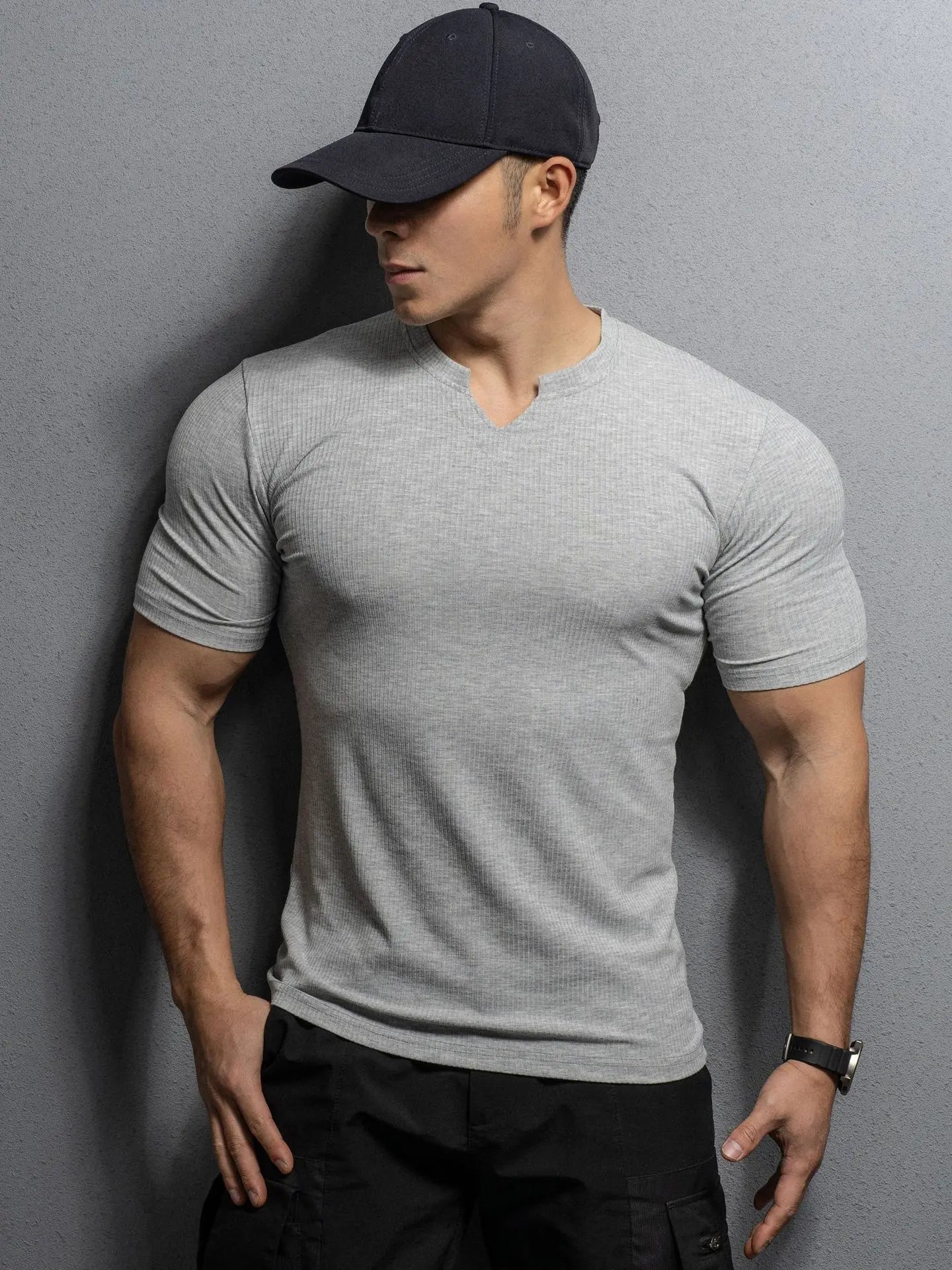 Mens Clothing New Fashion V neck Short Sleeve T Shirt Men Slim Fit T-shirt Men Stripe Casual Summer Gym Fitness Tee shirt