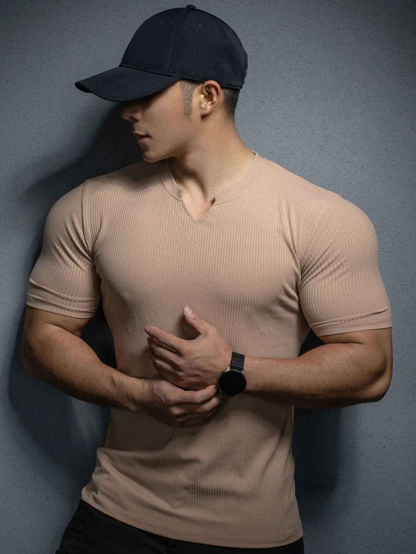 Mens Clothing New Fashion V neck Short Sleeve T Shirt Men Slim Fit T-shirt Men Stripe Casual Summer Gym Fitness Tee shirt