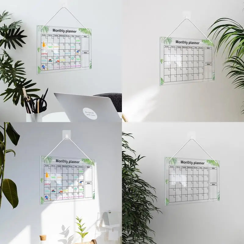 Monthly Calendar Whiteboard With 6 Pens Erasable Acrylic Transparent Board Hanging White Board Monthly Planner Notepad