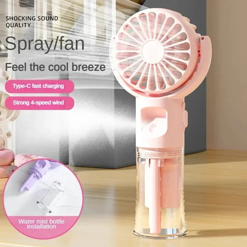 Portable Handheld Humidifier Misting Fan 4 Speeds Battery Operated USB Rechargeable Folding Personal Water Fan For Home Office