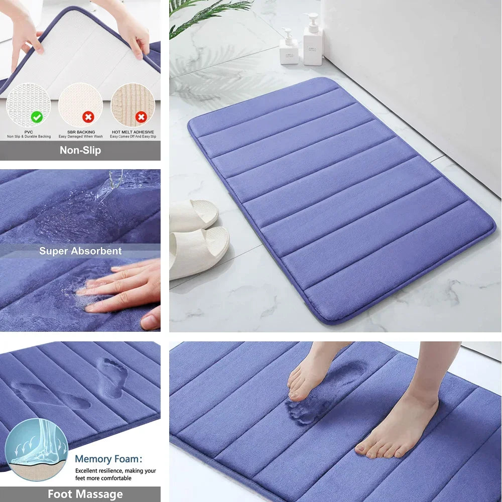 New Super Absorbent Bath Mat Memory Foam Carpet Non-slip Bathroom Rug Bathtub Side Floor Rugs Shower Room Doormat Toilet Footpad