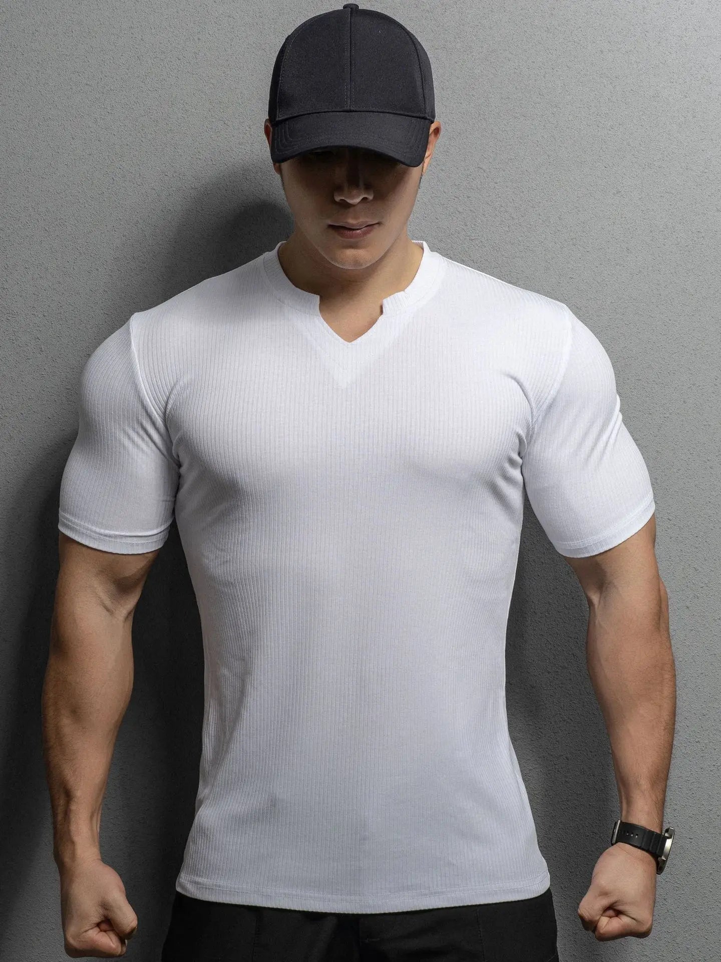 Mens Clothing New Fashion V neck Short Sleeve T Shirt Men Slim Fit T-shirt Men Stripe Casual Summer Gym Fitness Tee shirt