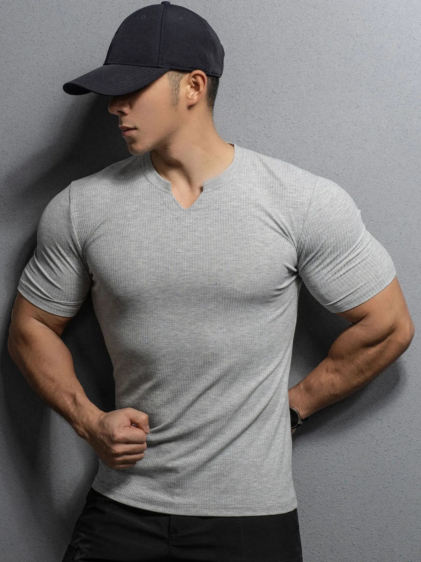 Mens Clothing New Fashion V neck Short Sleeve T Shirt Men Slim Fit T-shirt Men Stripe Casual Summer Gym Fitness Tee shirt