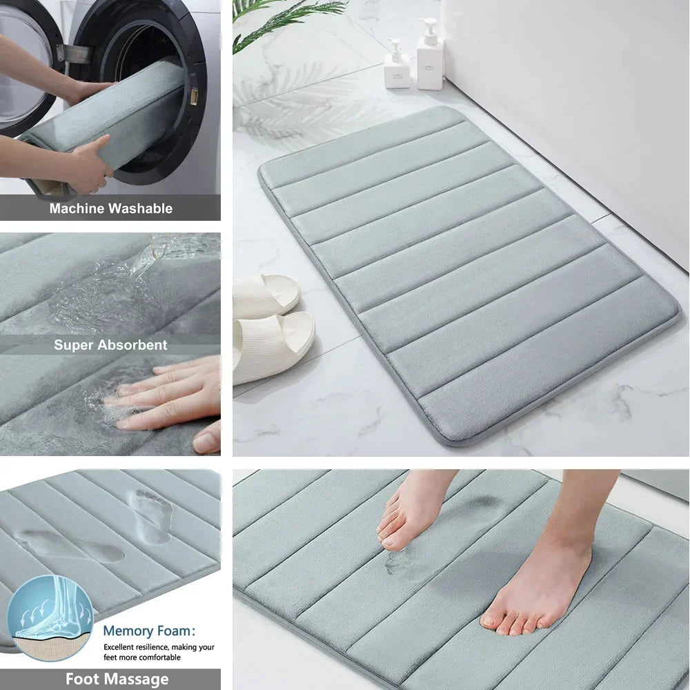 New Super Absorbent Bath Mat Memory Foam Carpet Non-slip Bathroom Rug Bathtub Side Floor Rugs Shower Room Doormat Toilet Footpad