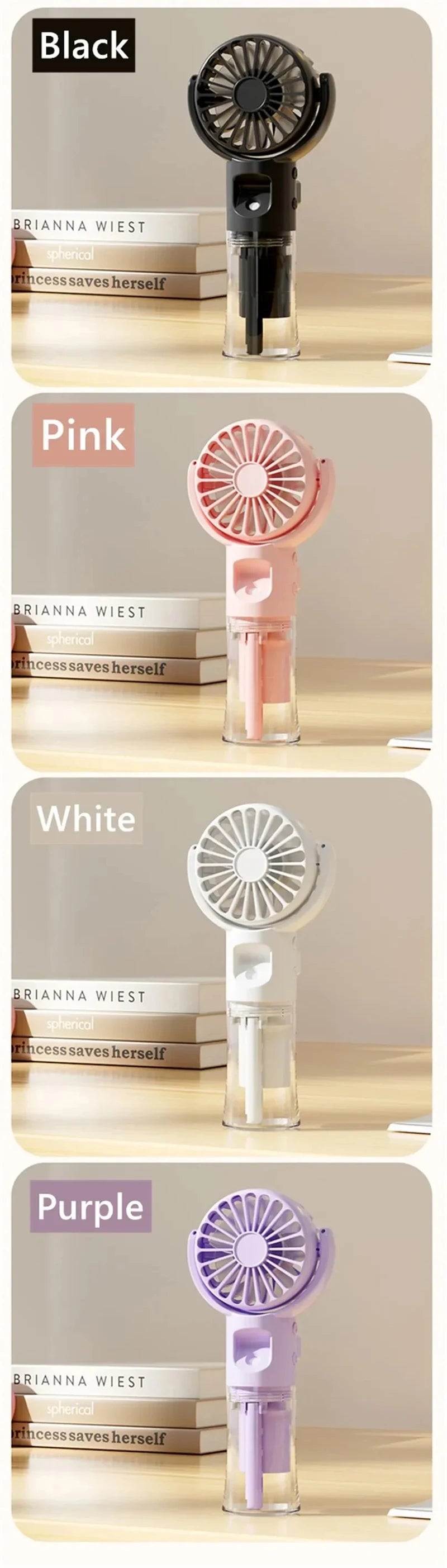 Portable Handheld Humidifier Misting Fan 4 Speeds Battery Operated USB Rechargeable Folding Personal Water Fan For Home Office