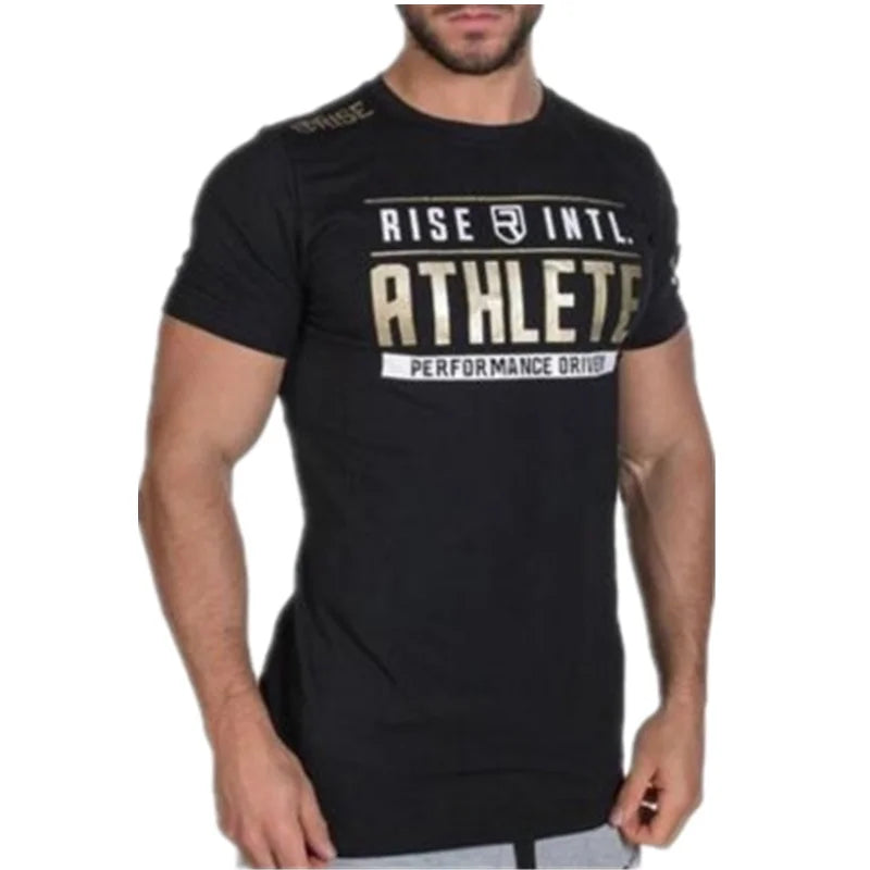 Men Tshirt Short Sleeve Elasticity Cotton Slim Bodybuilding Comfortable Breathable for Men Summer Casual Workout Gym Wear