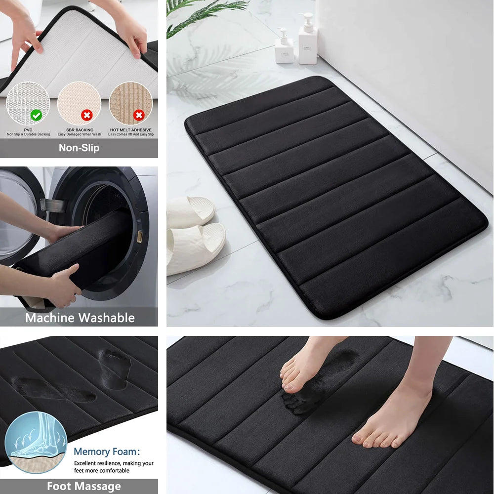 New Super Absorbent Bath Mat Memory Foam Carpet Non-slip Bathroom Rug Bathtub Side Floor Rugs Shower Room Doormat Toilet Footpad